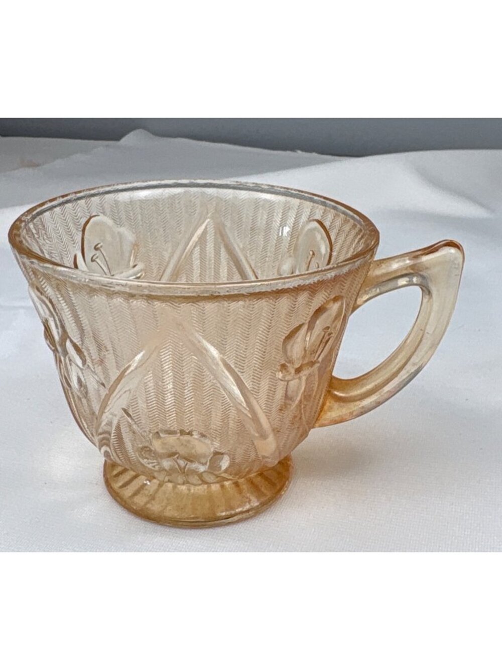 Jeannette Iris & Herringbone Marigold Carnival Glass Cup Vintage 4 oz Footed